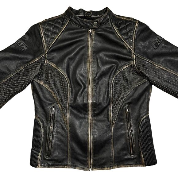 Custom Bilt Leather Motorcycle Jacket Padded with Liner Brown Size S - M * - Picture 4 of 16